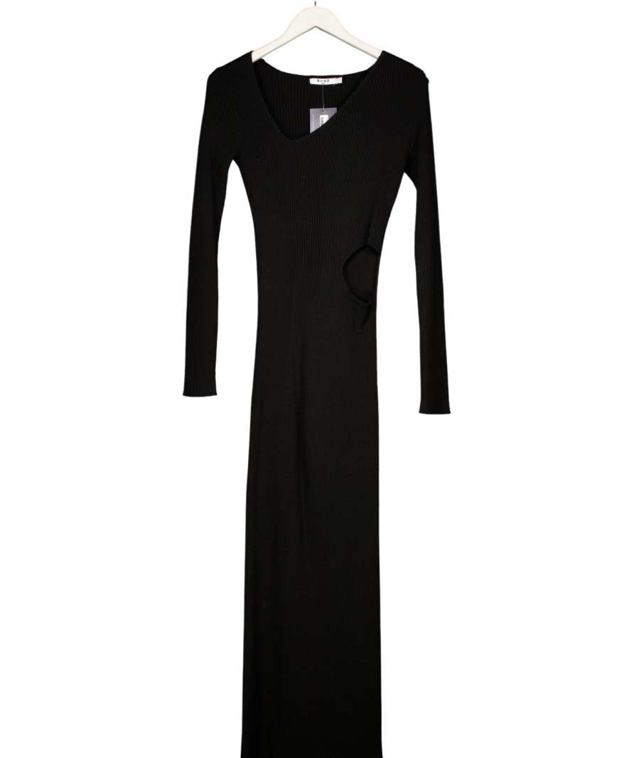 NA-KD Black Asymmetric Cutout Rib Knit Maxi Dress UK S