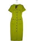 KAREN MILLEN Olive Green Tweed Tailored Pocket Front Short Sleeve Midi Dress UK 8