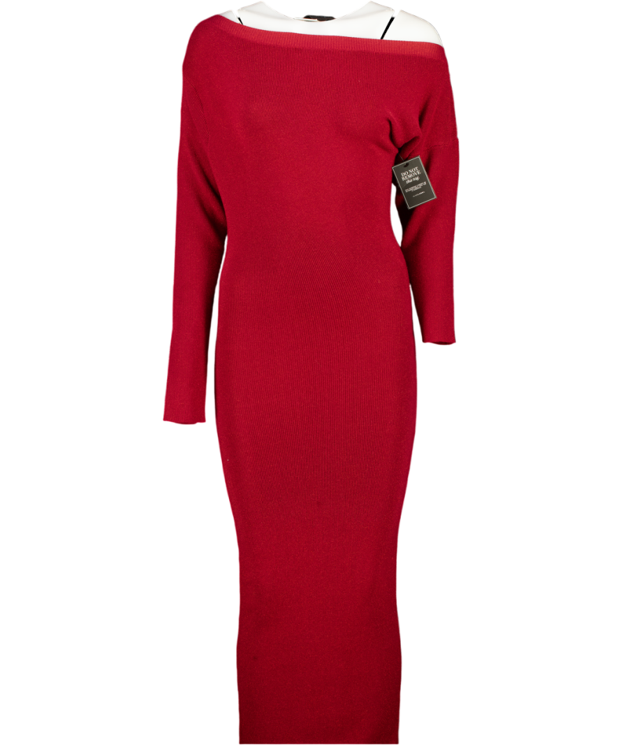 JLUX LABEL Dark Red Sparkle Knit Boat Neck Maxi Dress UK XS