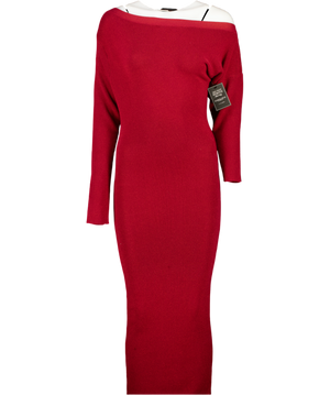 JLUX LABEL Dark Red Sparkle Knit Boat Neck Maxi Dress UK XS