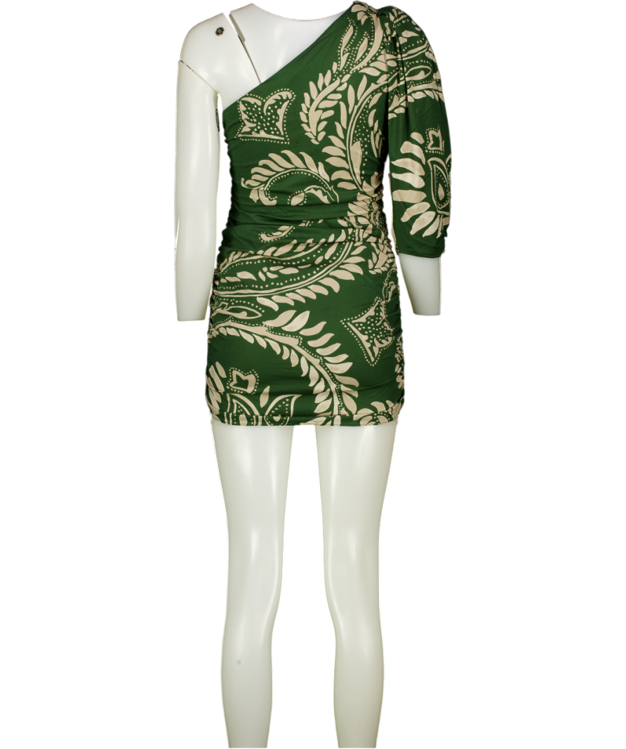 ZARA Green Printed One Shoulder Dress UK XS