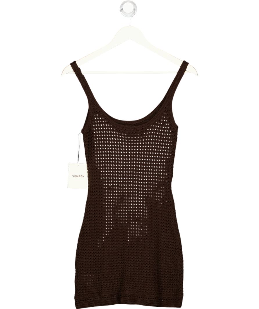 VENROY Dark Chocolate Brown Crochet Cami Mini Dress UK XS