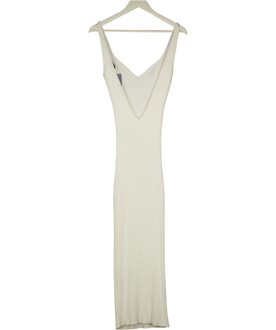 BAZILIKA Ivory White Ribbed Knit Dress With Open Back UK S