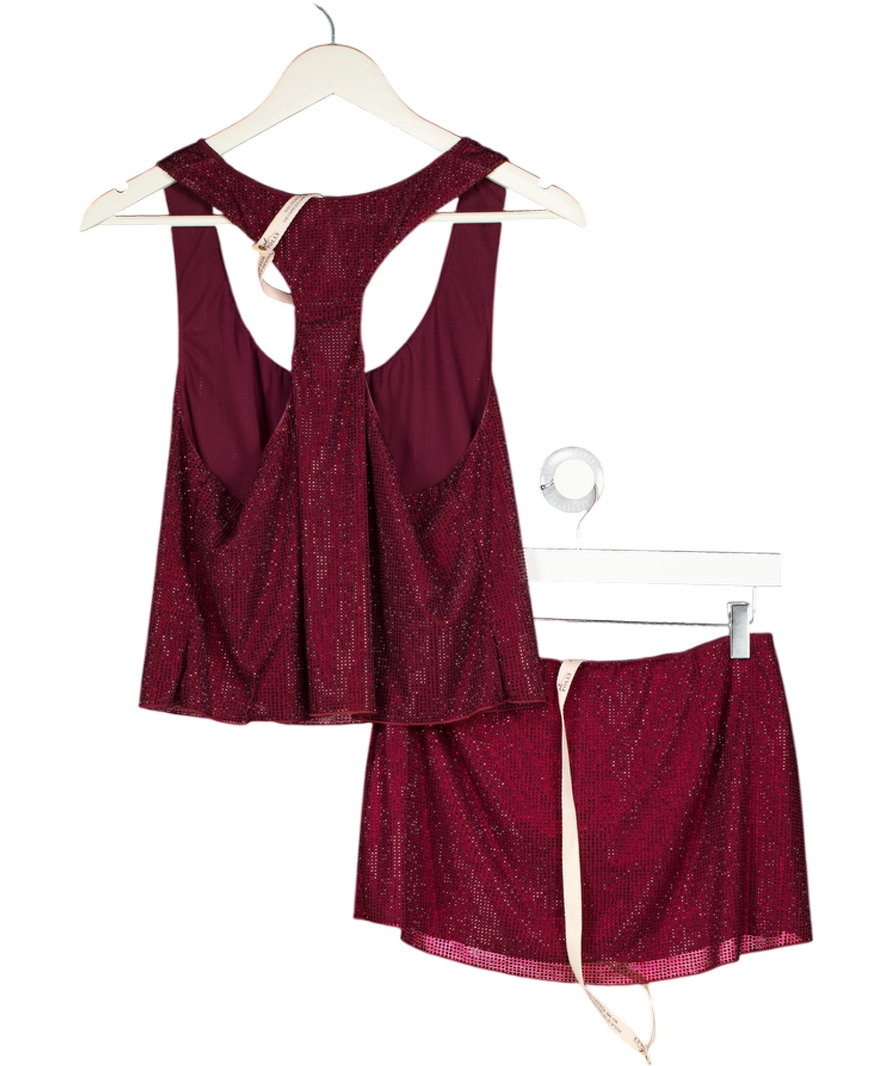 Oh Polly Red 2-piece Embellished Jersey Scoop-neck Racerback Top (uk 12) And Skirt (uk 8) UK S/M