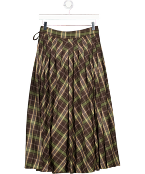 NOBODY'S CHILD Green Check Tailored Kilt Midi Skirt UK 8
