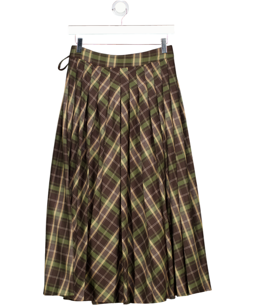 NOBODY'S CHILD Green Check Tailored Kilt Midi Skirt UK 8