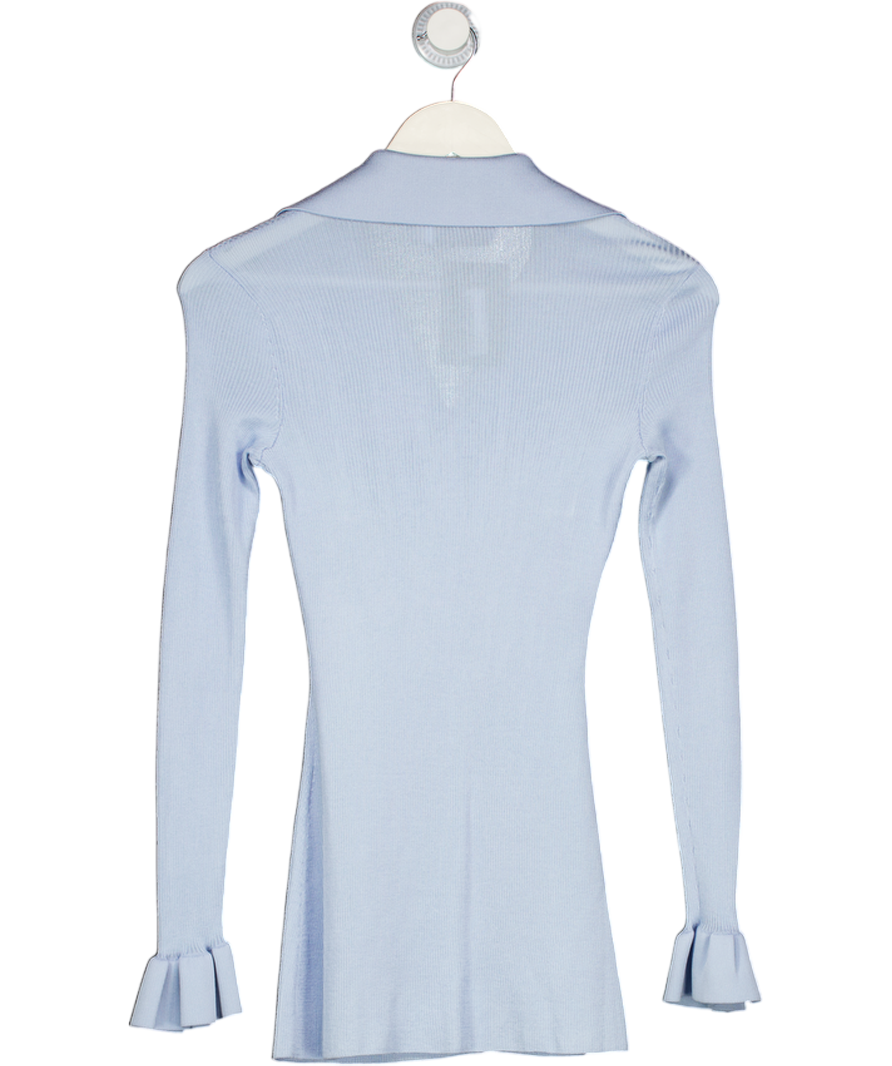Self-Portrait Blue Ribbed Viscose Knit Longline Top UK XS