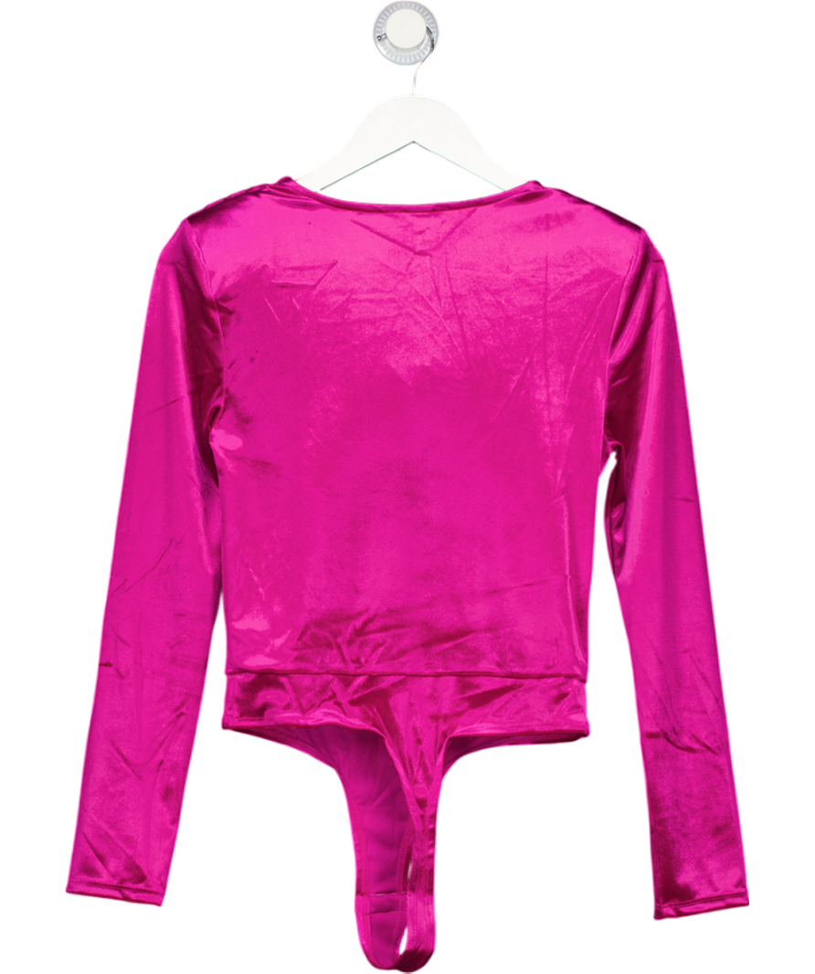 River Island Pink Velvet Long Sleeve Cowl Neck Bodysuit UK S