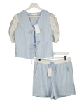 NA-KD Blue Stripe Anglaise Tie Detail Top And Shorts Set UK 10