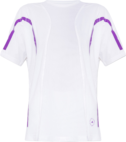 Adidas by Stella Mccartney Conscious  Loose Running Logo Tee In White & Active Purple UK XL