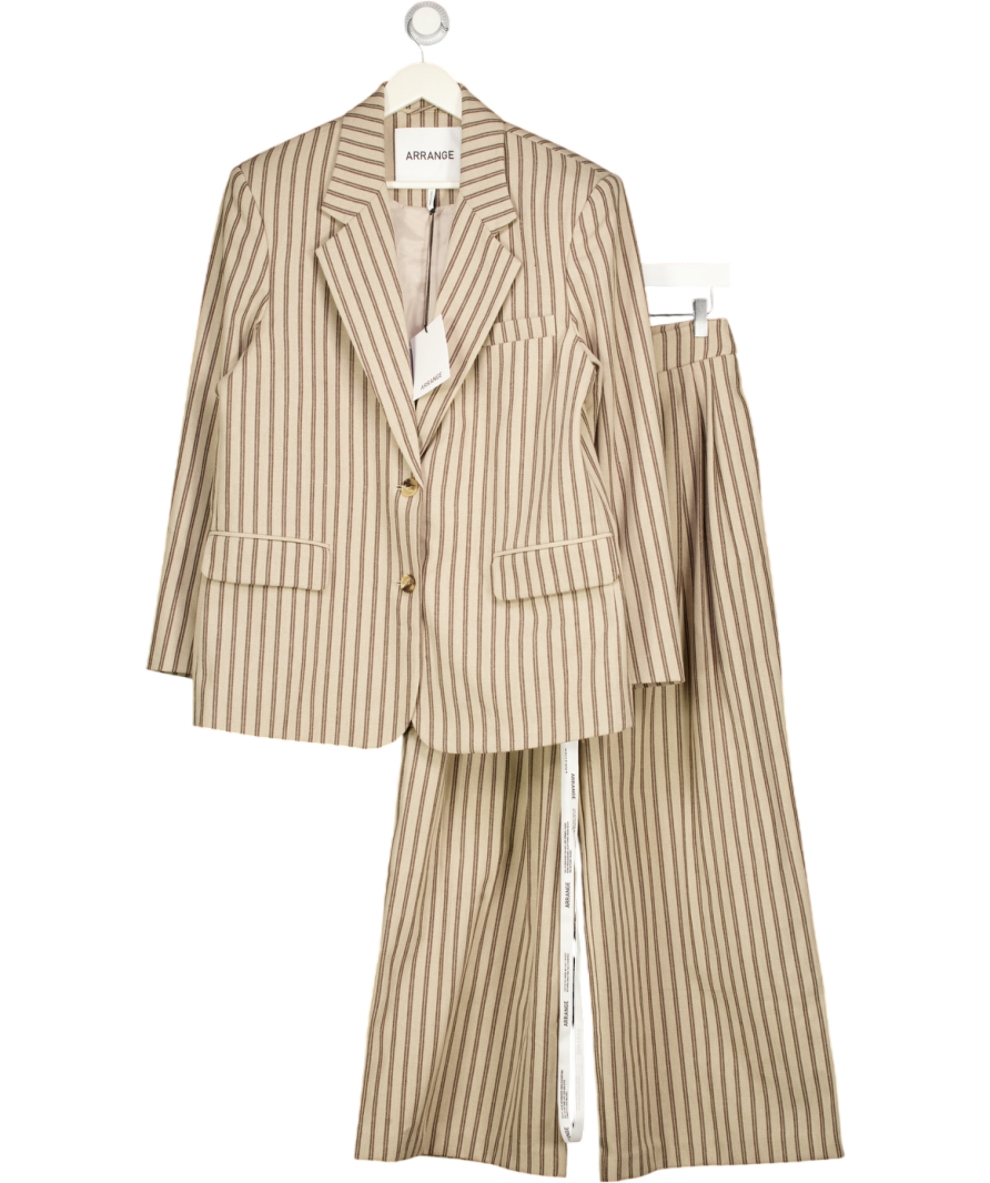 ARRANGE 2-piece Oversized Blazer & Wide Leg Trouser Set In Chocolate Brown Stripe UK 10