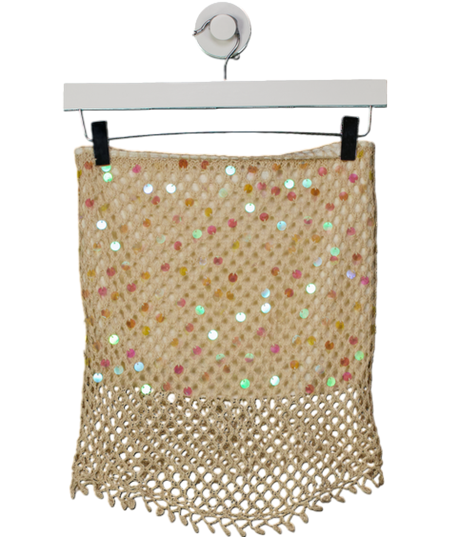INDAH CLOTHING Nude Sequin Crochet Elisha Mini Skirt UK XS