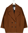 ME + EM Chocolate Brown Wool Blend Double Breasted Short Coat UK 10