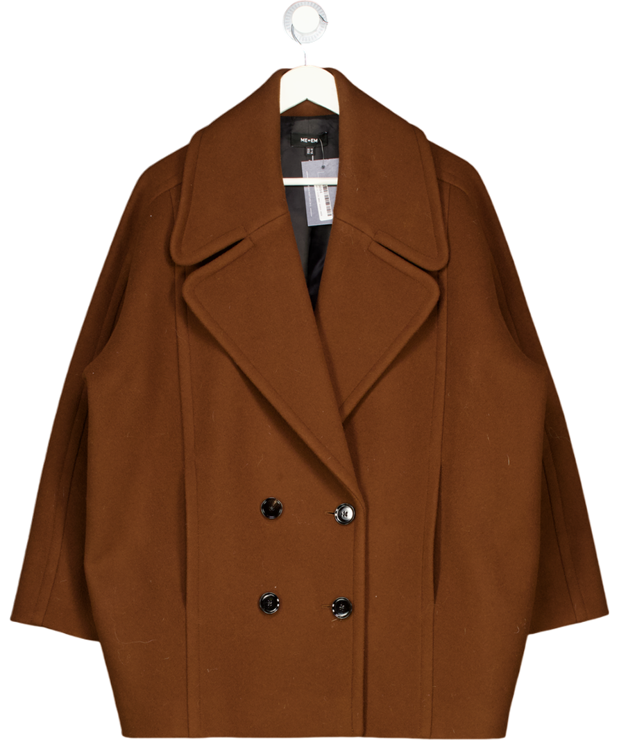 ME + EM Chocolate Brown Wool Blend Double Breasted Short Coat UK 10
