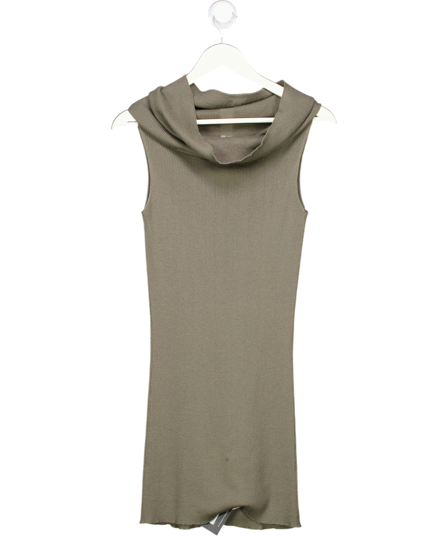 Rick Owens Beige Ribbed Wool Off The Shoulder Mini Dress UK L