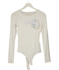 GUESS Ivory White Crystal Embellished Logo Bodysuit UK XS