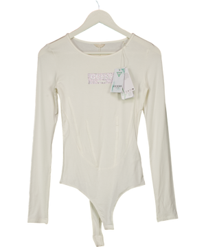 GUESS Ivory White Crystal Embellished Logo Bodysuit UK XS