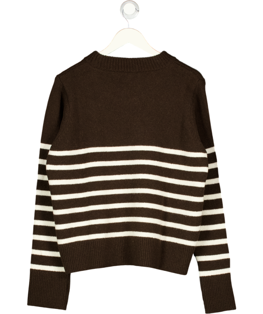 WNU With Nothing Underneath Devon Jumper 100% Italian Wool - Chocolate With Cream Stripes UK L