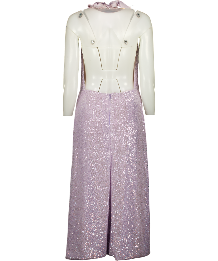 HARMUR Purple Lilac Classic Sequin-embellished Silk Midi Dress UK XS