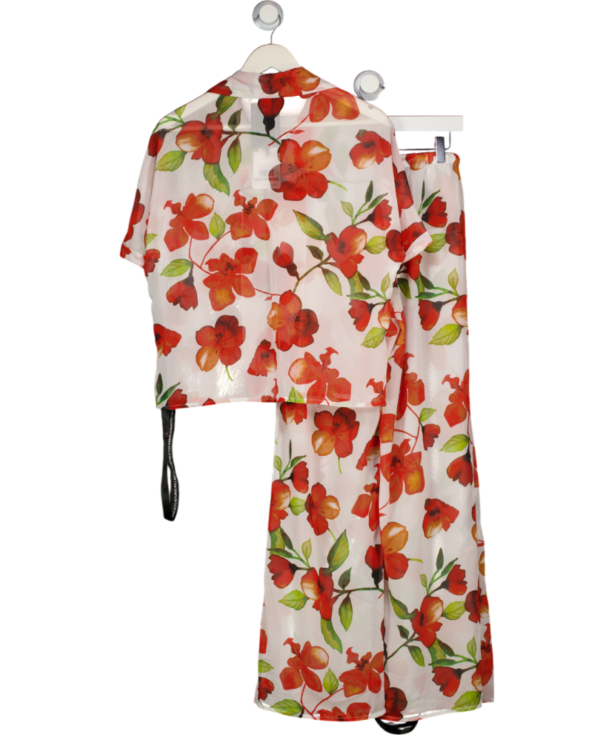 SLA THE LABEL Multicoloured 2-piece Floral Capri Sheer Beach Shirt (UK S) And Trouser (UK XS) Set UK XS/S