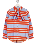NEVER FULLY DRESSED Orange / Blue Pure Cotton Striped Bow Tie Neck Relaxed Shirt UK 8