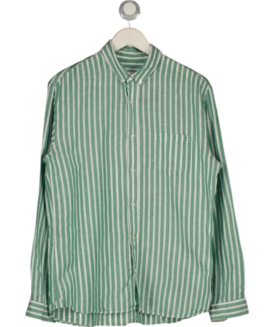OCTOBRE EDITIONS Green Stripe Linen / Cotton Blend Shirt UK L