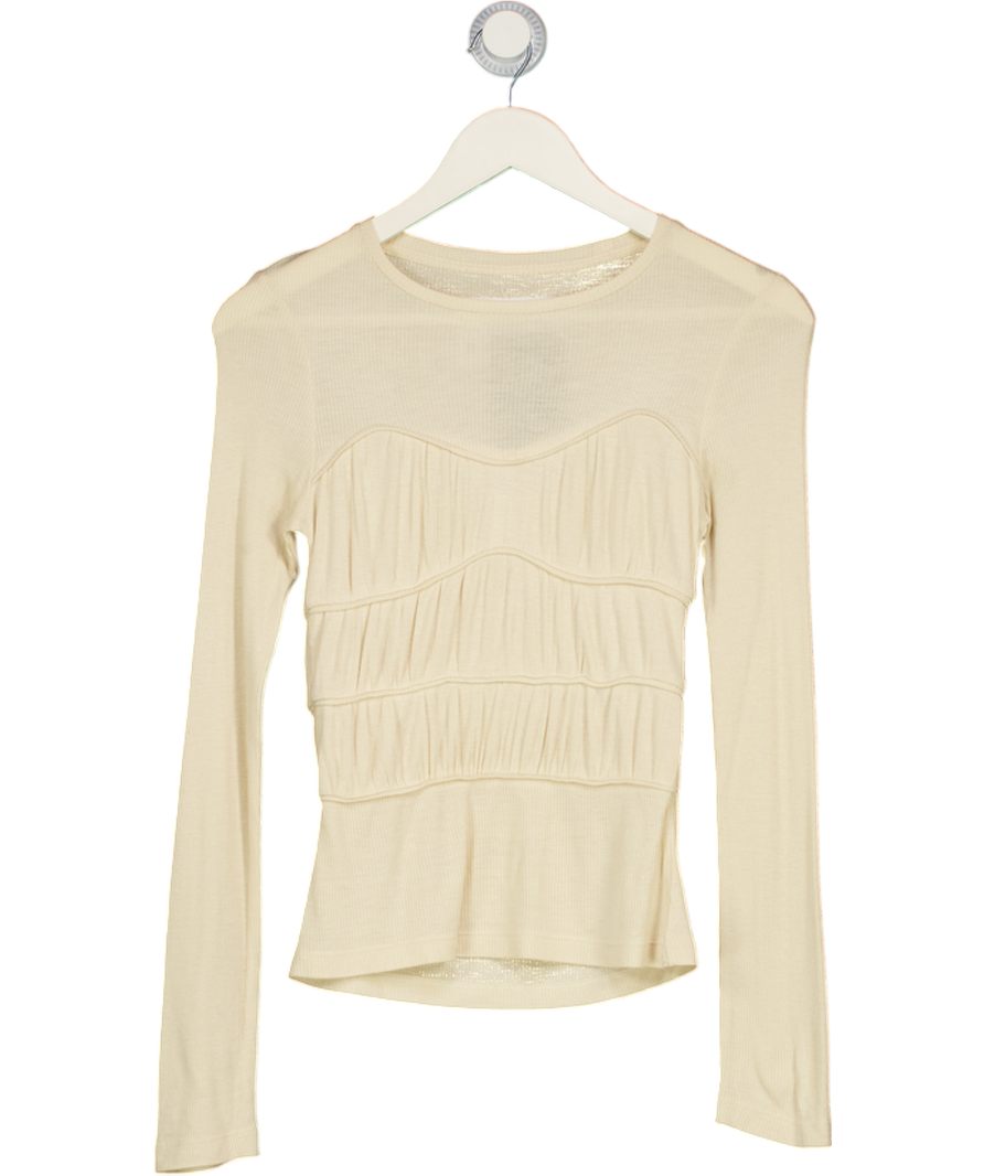 Remain Birger Christensen Cream Gathered Ribbed Jersey Top UK S