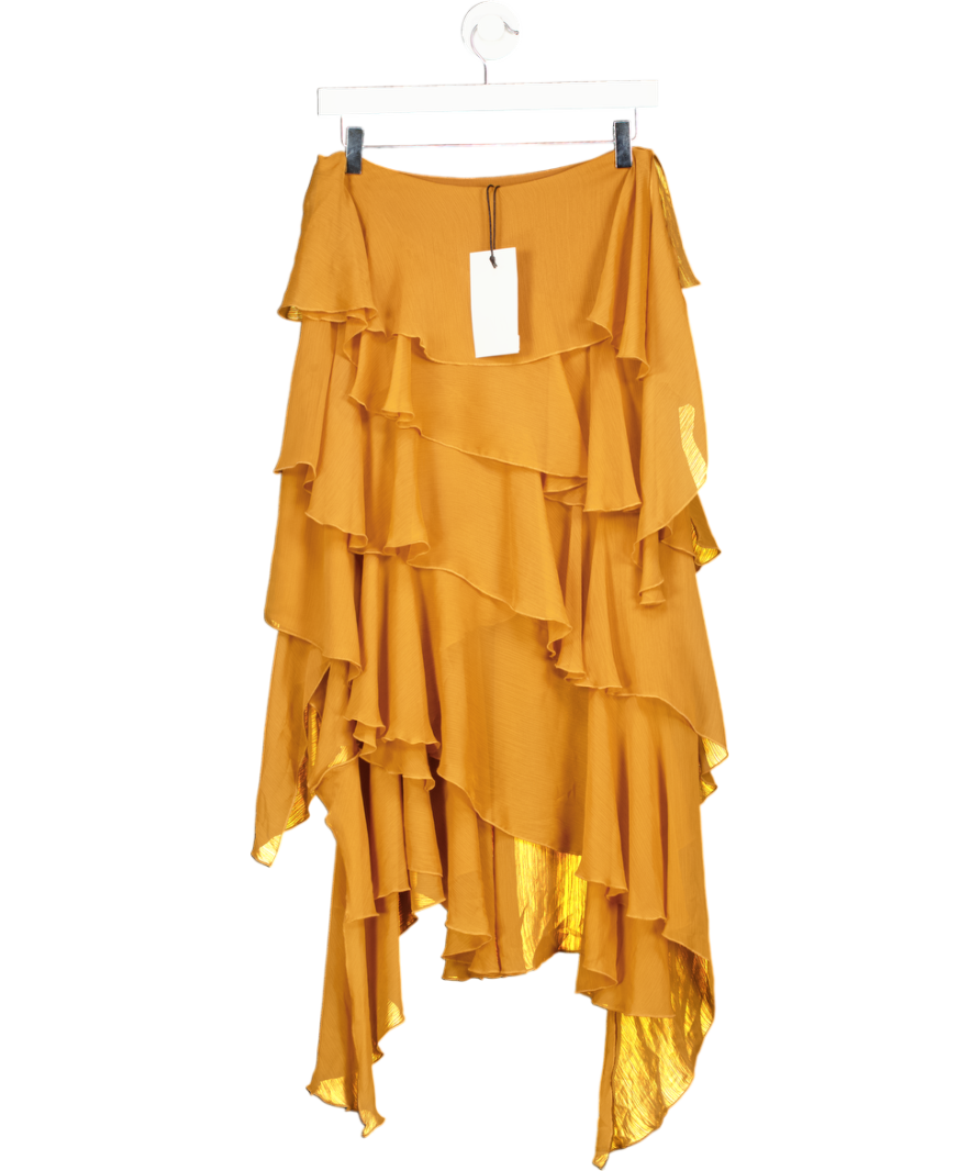 ZARA Zw Collection Asymmetric Ruffle Midi Skirt - Burnt Orange UK S
