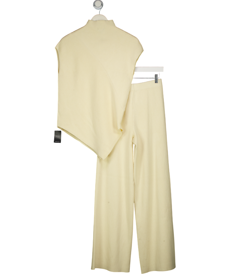 Karen Millen 2-piece Cream Soft Ribbed Asymmetric Hem Knitted Top And Trouser Set UK S