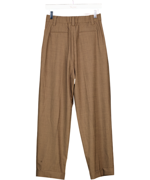 LILYSILK Havana Brown Wool Silk Blend Barrel Pants UK 6