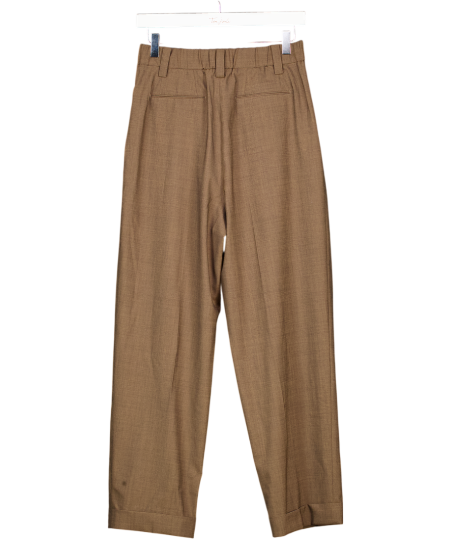 LILYSILK Havana Brown Wool Silk Blend Barrel Pants UK 6