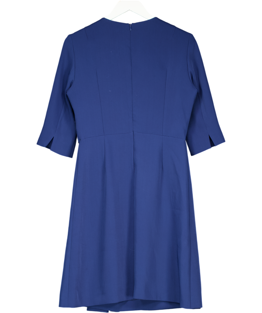 THE FOLD Blue The Fold Pleat Detail Long Sleeve Dress UK 10