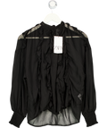 ZARA Black Sheer Chiffon Shirred Cuff Top UK S