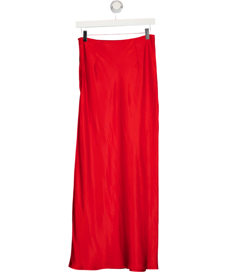 4th & Reckless Red Satin Slip Midi Skirt UK 8