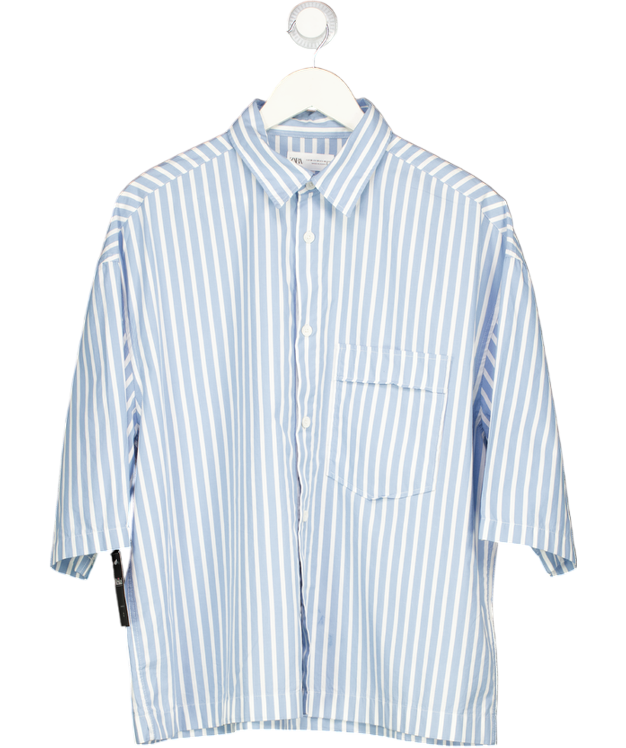 ZARA Blue Striped Boxy Fit Shirt UK M