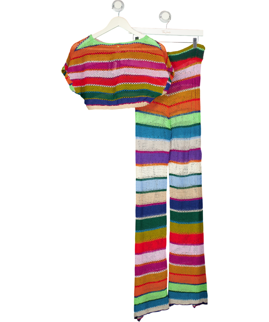 PQ SWIM Multicoloured 2-piece Stripe Renee Crochet Crop Top And Bree Trouser Cover Up Set UK XS/S