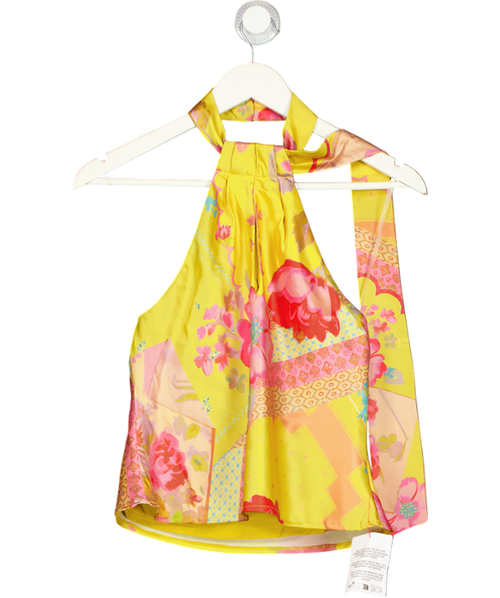 ASOS Top With Scarf Detail In Yellow Floral UK 6