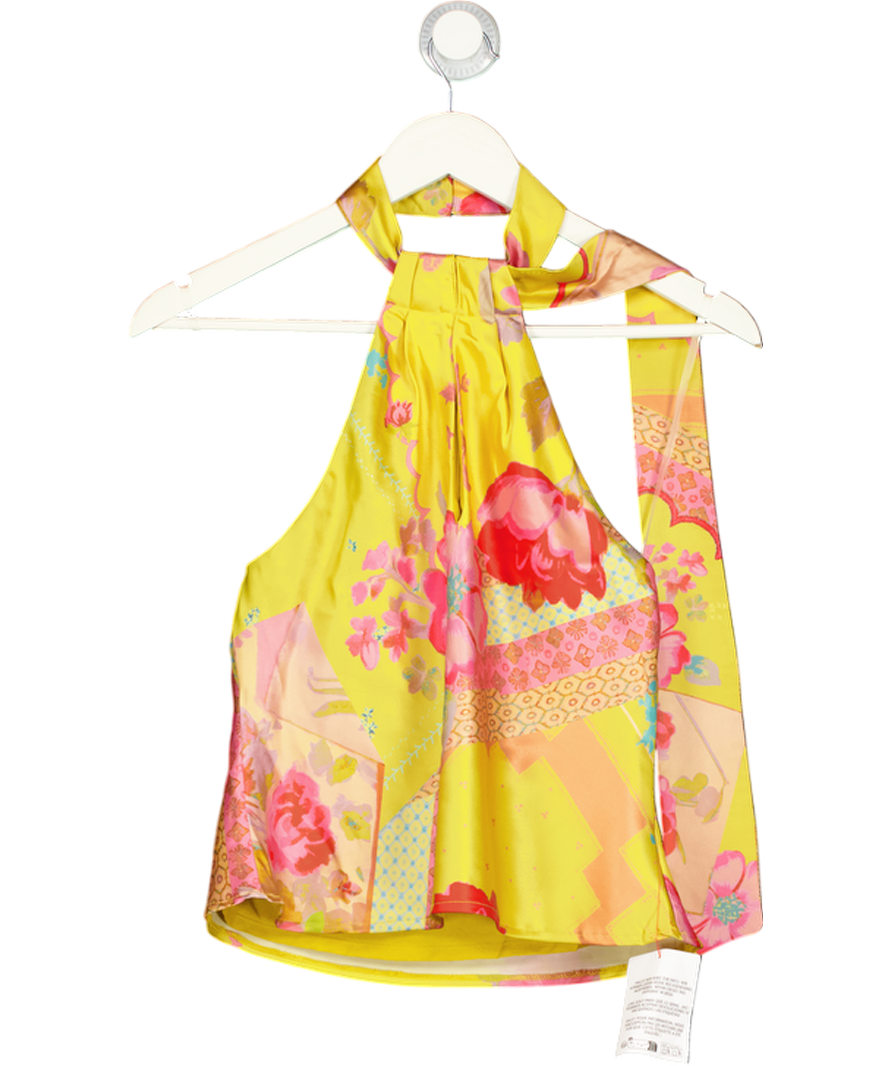 ASOS Top With Scarf Detail In Yellow Floral UK 6