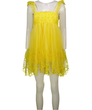 ANTHROPOLOGIE Yellow Let Me Be Eyelet Tulle Mini Dress UK M