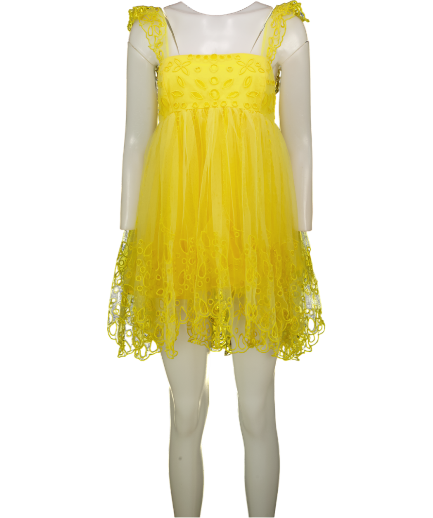 ANTHROPOLOGIE Yellow Let Me Be Eyelet Tulle Mini Dress UK M