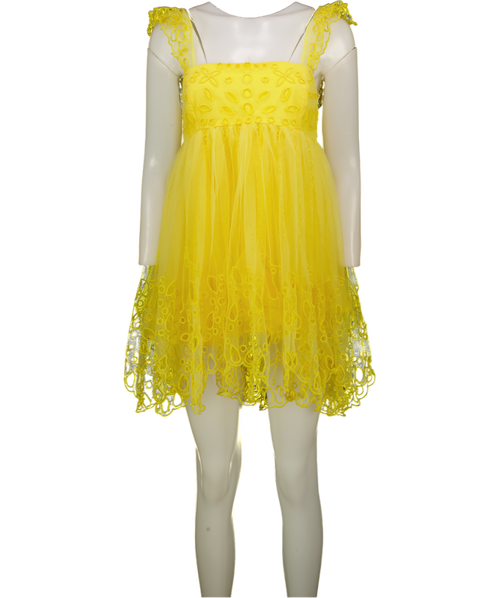ANTHROPOLOGIE Yellow Let Me Be Eyelet Tulle Mini Dress UK M