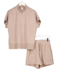 VARLEY 2-piece Beige Ritchie Doublesoft Sweat Top & High Rise Shorts Set UK XS/S