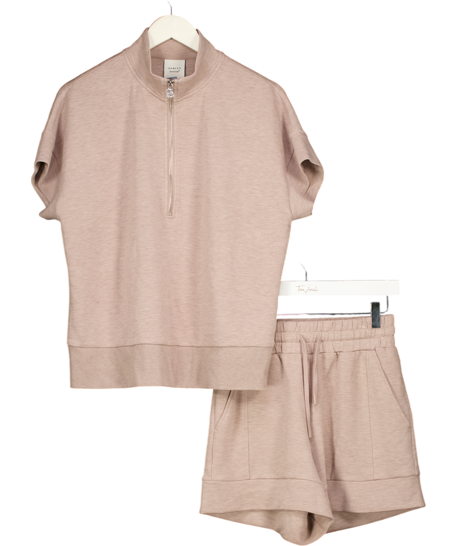 VARLEY 2-piece Beige Ritchie Doublesoft Sweat Top & High Rise Shorts Set UK XS/S