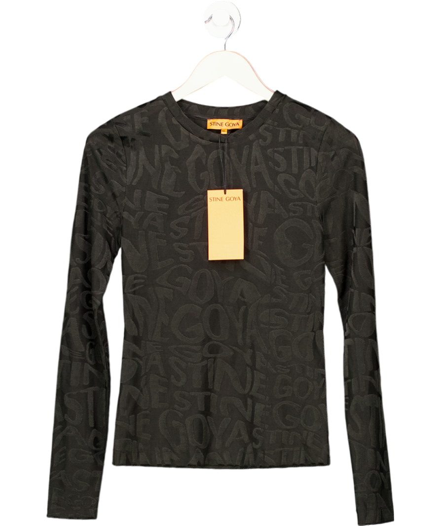 Stine Goya Black Elastic Long Sleeve Top - Liquified Logo UK XS