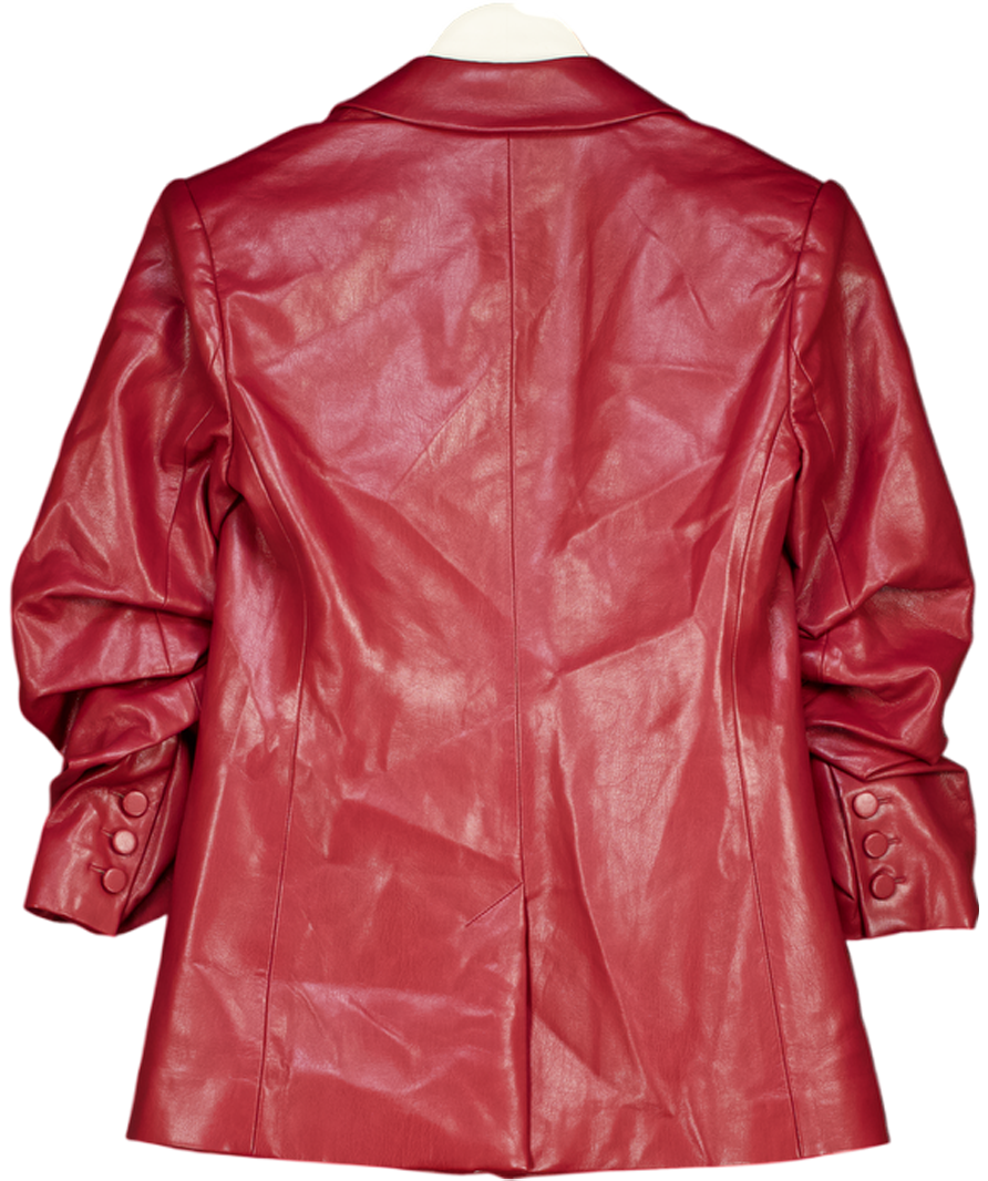 CINQ A SEPT Dark Red Ruched Sleeve Faux Leather Blazer Sz00 UK XXS