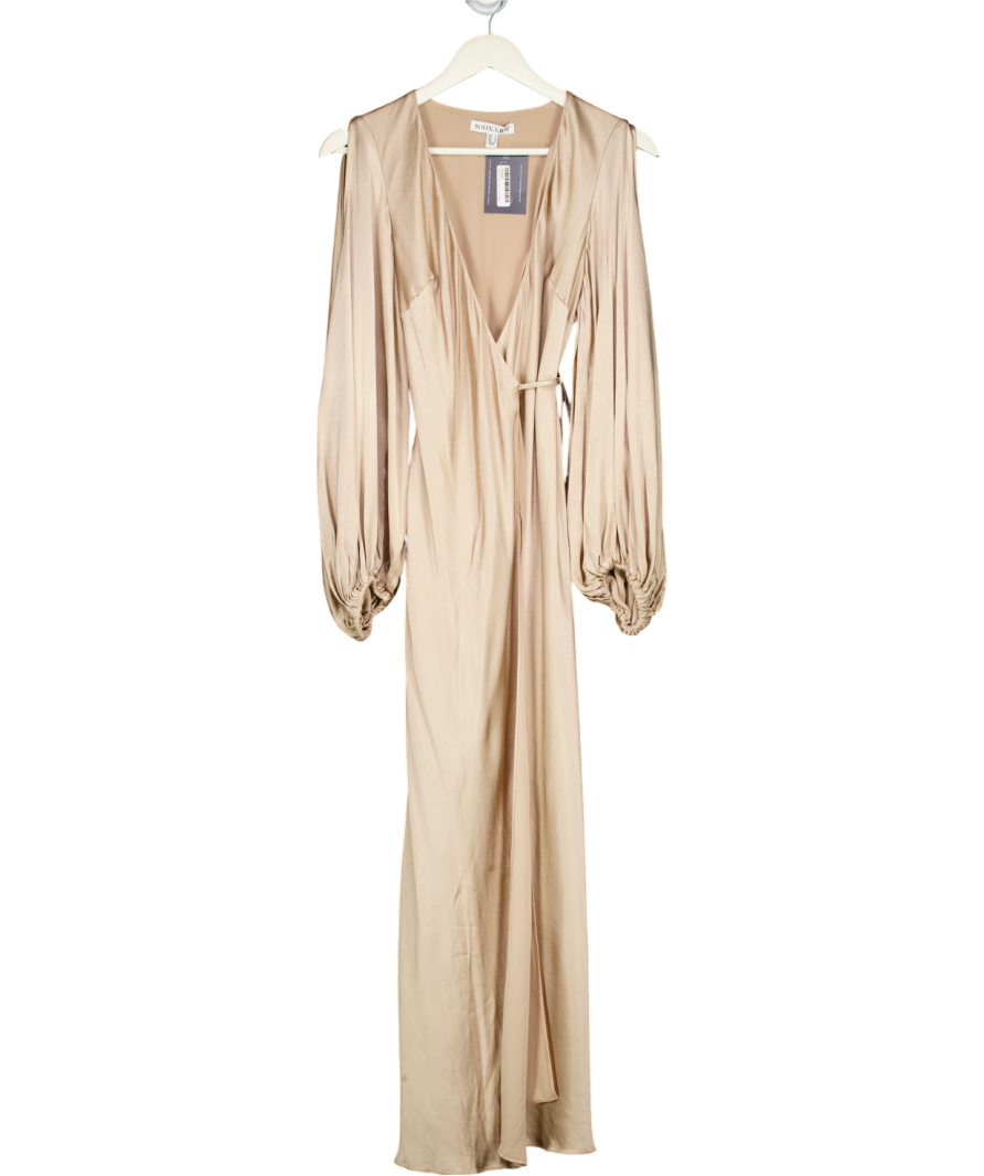 SHONA JOY Champagne Beige La Lune Long Sleeve Maxi Dress UK 6