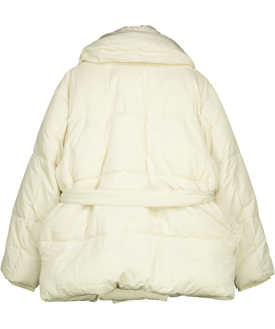 4th & Reckless Cream Collared Wrap Belted Puffer Jacket In Ecru UK 12