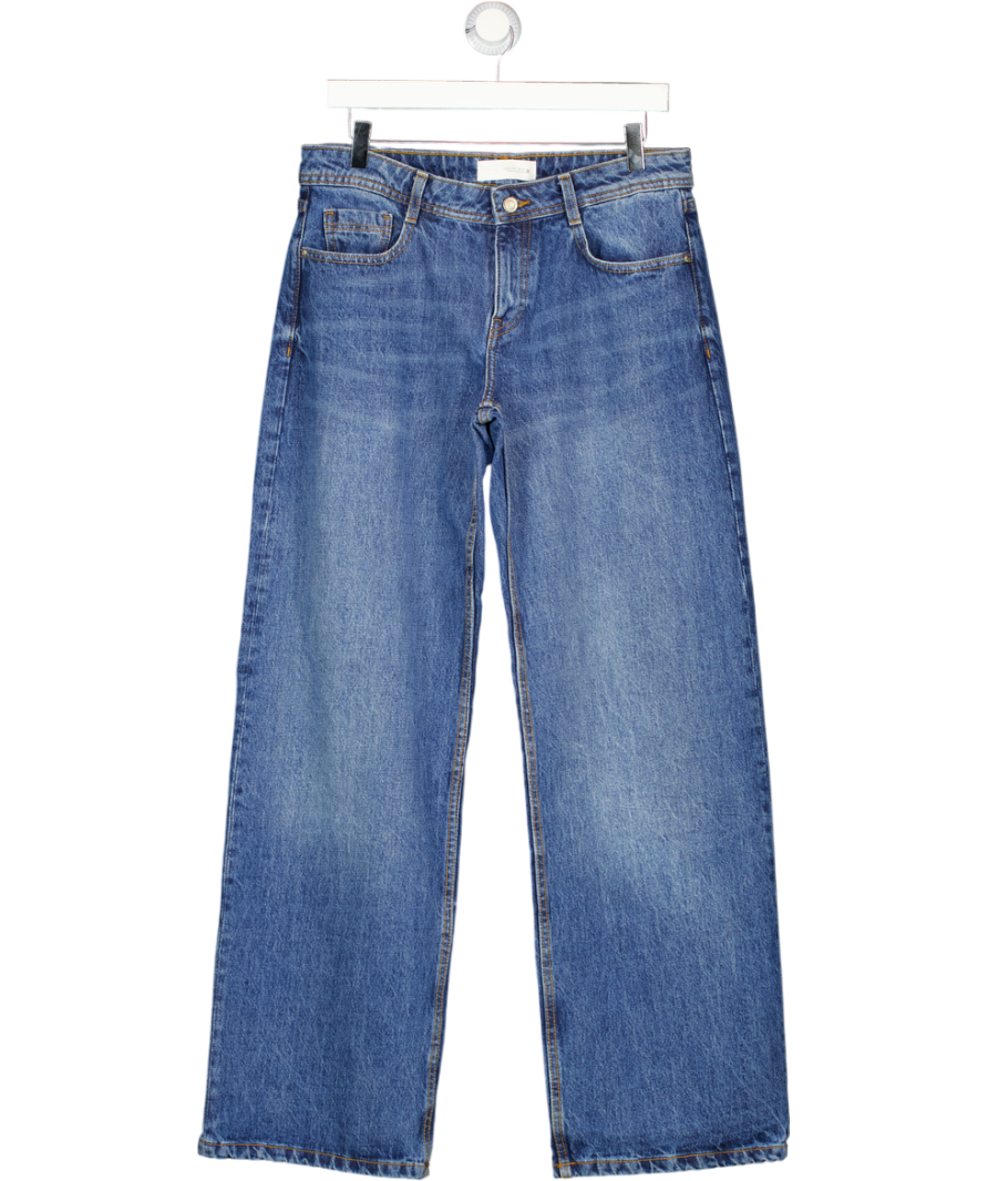 ZARA Blue Wide-leg Low-rise Jeans With Belt UK 10