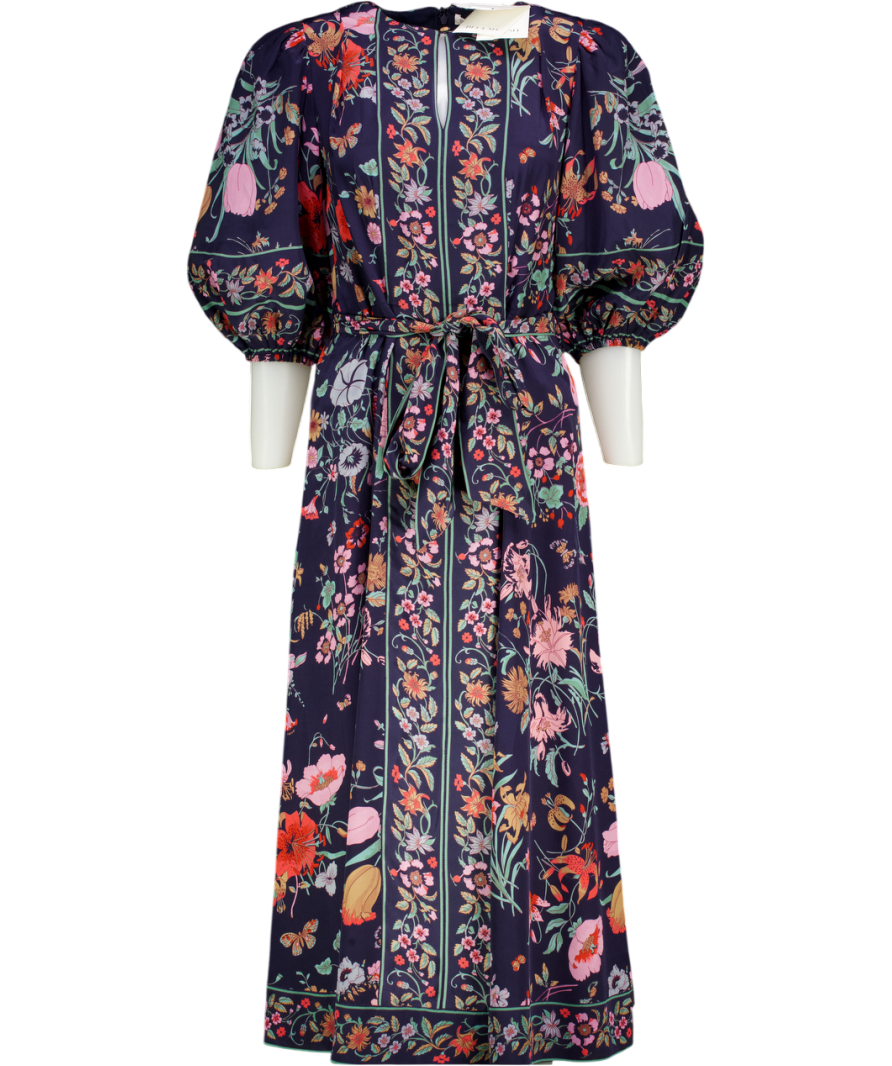 BEULAH LONDON Navy Blue Floral Sienna Midi Dress UK 8