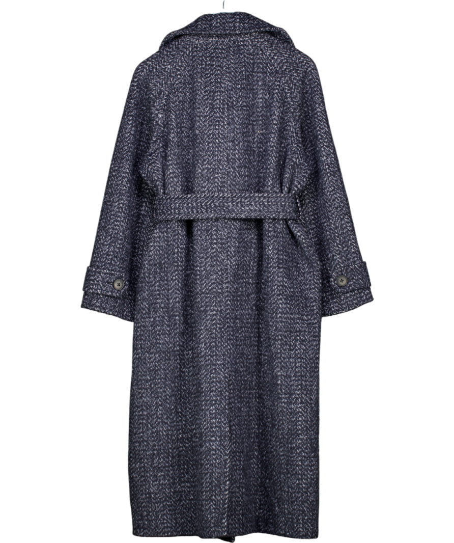 ASOS Blue Herringbone Belted Double Breasted Coat UK 10